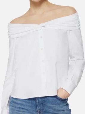Johnathan Simkhai Off -Shoulder White Button-Front Blouse